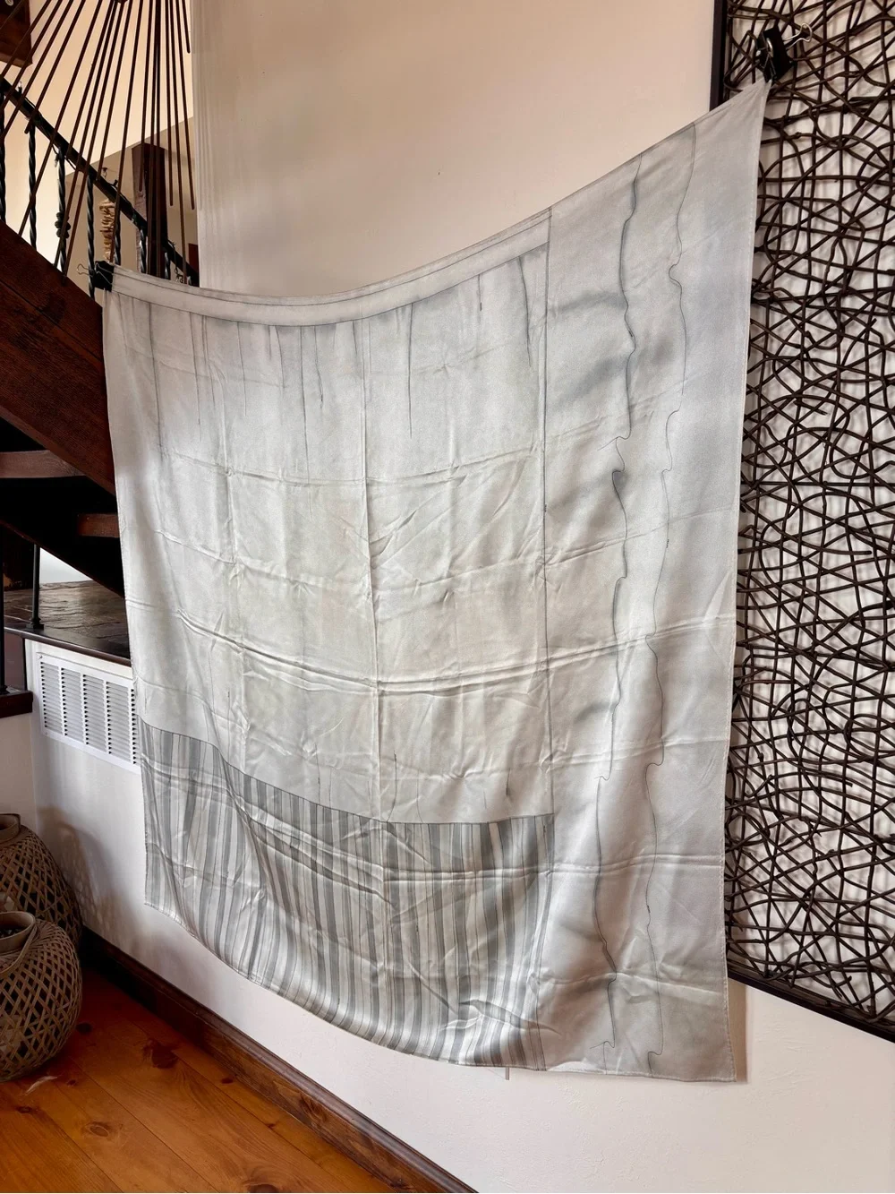 PRADA Vintage Oversized Silk Scarf Shawl 53” X 53” Gray Minimalist Logo Print - Picture 11 of 17